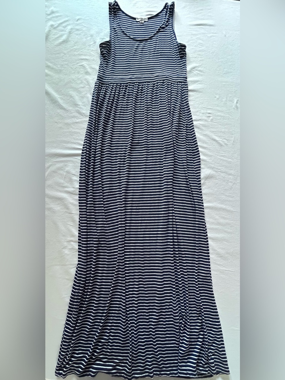 a.n.a. Navy White Striped Maxi Dress Size M Sleeveless Stretch Casual